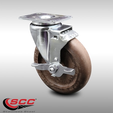 Service Caster 5 Inch SS High Temp Glass Filled Nylon Swivel Top Plate Caster with Brake SCC SCC-SS20S514-GFNSHT-TLB